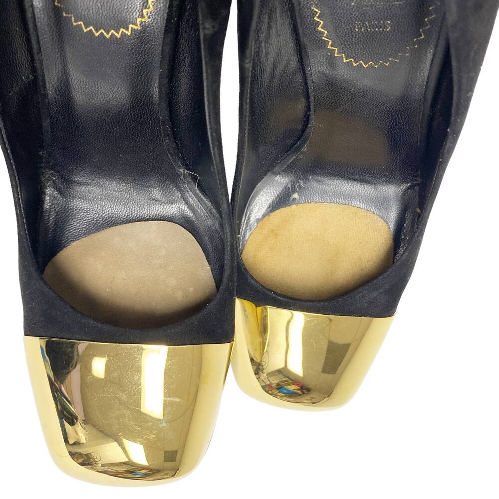 YSL Yves Saint Laurent Womens Size 8 Mae Gold Cap Square Toe Pumps - Picture 4 of 9